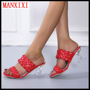 MANXIXI Fashion Women High Heels Slippers 2.75 Inches Beautiful Weave Style Sandals (Size 36-43)