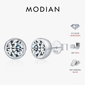 MODIAN 1CT/2CT D Color Bezel Moissanite Earrings 925 Sterling Silver Classic Round Stud Earrings For Women Wedding Fine Jewelry2026
