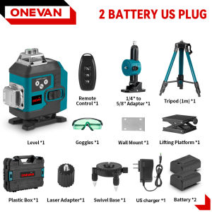 ONEVAN 16 Lines 4D Laser Level 16 Lines Laser Level APP Control 4D Level Self-Leveling Horizontal And Vertical Cross Super Powerful Green Laser Level Line Lasers