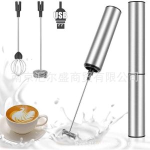 Stainless Steel USB Rechargeable Handheld Milk Frother with Double Whisk Heads 2-Speed Electric Foam Maker for Coffee and Drinks