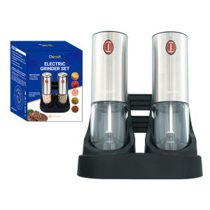 เครื่องบดพริกไทยไฟฟ้า 2 in 1 เครื่องบดบดเกลือ ชุดเครื่องโม่พริกไทย  เครื่องบดเกลือไฟฟ้า พกพาสะดวก ปรับละเอียดได้ ไม่ติดขัด Electric Automatic Salt and Pepper Grinder Set with Led Light Grinder Set Spice Mill Adjustable Spices Grinder Kitchen Tools