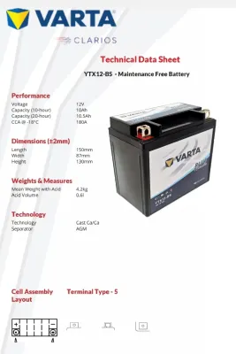 YTX12-BS BATTERY GEL (12V10.5AH) ER6 (2009-2011) ZXR750 ZX BLADE 650 VERSYS 650 YUASA CENTURY