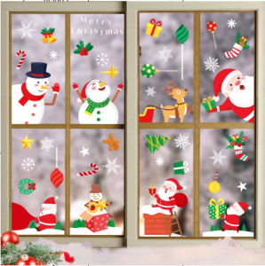 COMBO-Decal trang trí NOEL HÍT TĨNH ĐIỆN -giáng sinh vui nhộn Ông Già Noel và người tuyết (8tấm)-CDN135