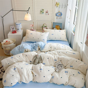 1 Pcs Cute Bow Heart Printed Duvet Cover Soft Breathable Washed Fabric Quilt Covers Hidden Zipper Kawaii Korean Blanket Cover2026