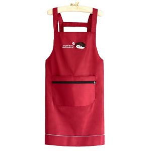 Fashion Waterproof Apron Kitchen Cooking Apron Resistant to Dirt Durable Pinafore with Zipper Pocket
