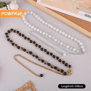 【PCWFKef】 Phụ nữ thanh lịch vành đai Ngọc Trai Chuỗi Thắt lưng đàn hồi khóa chuỗi ngọc trai vành đai phụ kiện quần áo nữ