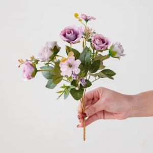 NOBLEE 1 Bouquet Màu cam Hoa hồng nhân tạo Trang trí nhà cửa Hoa mẫu đơn Bó hoa mẫu đơn mùa thu Thời trang Tơ lụa Bó hoa tự làm Mùa thu