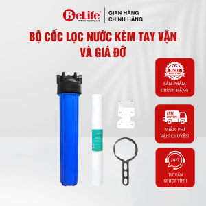 Bộ cốc lọc nước 20 inch ren 34 dùng cho hệ thống lọc nước sinh hoạt kèm tay vặn & giá đỡ cốc (Tặng kèm 4 vít bắt cốc)