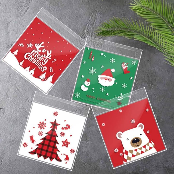 100 PCS Christmas Self-adhesive Candy Cellophane Bags Treat