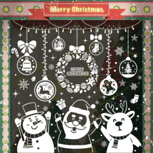 COMBO-Decal trang trí NOEL HÍT TĨNH ĐIỆN - Rèm nguyệt quế trắng và noel (4 tấm)-CDN162