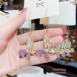 Bông tai bạc 925 mạ vàng thật hình bướm đính đá tím