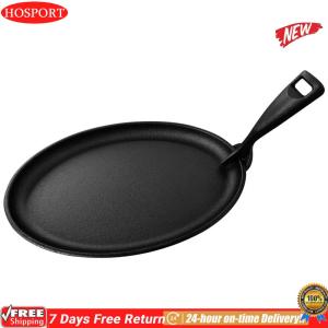 [HOM] 10.6 X 6.89in Iron Griddle Oval Shape Sizzler Pan Fajita Skillet Sizzle Griddle Fajita Server Plate for Stove Cooking Grilling Meats Seafood