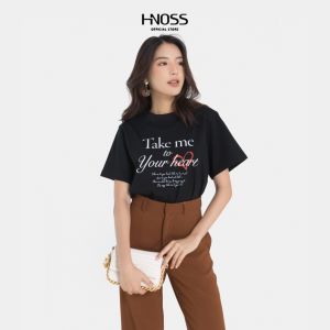 Áo thun nữ thời trang HNOSS form body in chữ "Take to heart". HNATH028