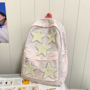 Original Korean Five-pointed Star Schoolbag Female Student Backpack Makaron Color Fashion Backpack Large Capacity Waterproof School Bags