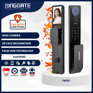 {Fire Rated Certified} With Installation (Singgate) <FR051> 3D Face & Palm Vein Recognition + Video Call Door Viewer Digital Lock (2 Years Warranty)