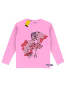 Kaos anak perempuan distro lengan panjang karakter kartun animasi BALET Bunga warna pink bahan adem