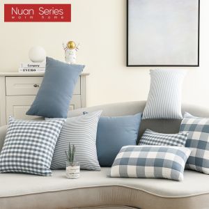 1PC 45x45/30x50cm Modern Decorative Lattice Stripe Throw Pillowcase For Sofa Living Room Blue Cushion Covers Nuan Series