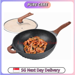 【Pure Care】 【New Frying Pan】Art Silver Nano Maifan Stone Wok Frying Pan Non-stick Wok-Pan