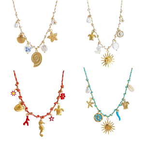 Comfortable Braided Cord Necklace Shell Starfish/Sun Moon/Sea Horse Pendant Neckchain For Casual Holiday Outfits