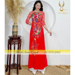 Áo Dài Hoa Hồng Đa Sắc Nổi Bật Sang Trọng Thanh Lịch Lụa Habutai Đỏ K05 - Áo Dài Xuân Quỳnh