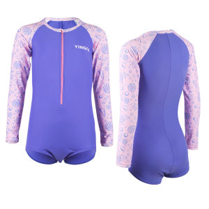 YINGFA ชุดป้องกันผื่นคันสำหรับเด็กหญิงขึ้นไป50 + หนึ่งชิ้นพร้อมชุดว่ายน้ำป้องกันแดดซิปแขนยาว