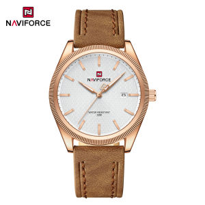 Naviforce Đồng hồ đeo tay thời trang nam chống nước phong trào thạch anh Đồng hồ doanh nhân cho nam nguyên bản Kim dạ quang dây da lịch 30m nf9276l