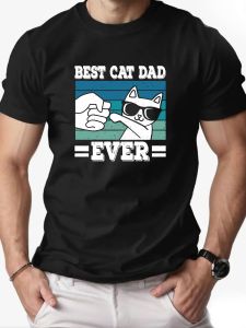 Summer Men 100% Cotton Kitten Pattern Print Summer Breathable Round Neck Loose Short Sleeve Casual Daily Wear Tee Top