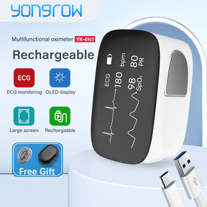 Yongrow Rechargeable Heart Rate Pulse Oximeter Portable ECG Monitor ...
