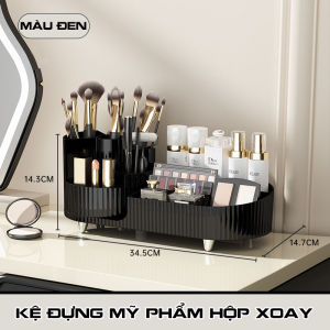 ( Sẵn ) Kệ Đựng Mỹ Phẩm Đồ Trang Điểm Cao Cấp Kèm Hộp Đựng Cọ Phấn Xoay 360 Độ Tiện Dụng Phong Cách Châu Âu Sang Trọng