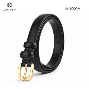 OKIMY Womens Belt Leather Belt Ladies Skinny Belt Womens All-Match Belt Fashion Casual Thin Belt Waist Belt with Zinc Alloy Buckle for Jeans Pants Gold Decorations Leisure Belt