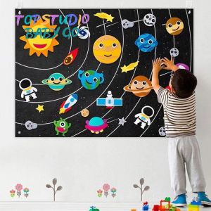 Topstudio BabyGo Outer Space Kids Felt Board Story Set Solar System and Universe Early Learning Toys for Toddlers 3.5 Ft Flannel Board for Storytelling Reusable Wall Hanging Gift for Boys and Girls Preschool Education Busy Board
