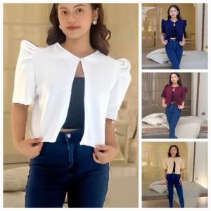 suzi Plain Color  Modern Filipianiana  Bolero  Top Blouse Blazer- XS to Large  xs to large classy and elegant premium fabric excellent quality fabric from abroad  premium quality  mall quality  multi way to wear for dress skirt and trousers  color: blac