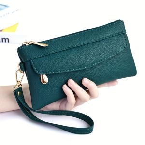 Womens Elegant Wristlet Clutch Bag with Golden-Tone Zipper Multi-Compartment Phone & Coin Purse Adjustable Wrist Strap - Sleek Minimalist Design for Everyday Commute Shopping & Casual Outings Textured Finish