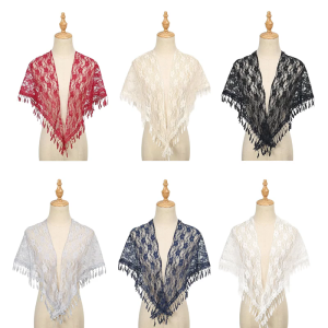 Elegant Lace Shoulder Wrap Triangular Scarf With Tassels And Flower Pattern For Women Great For Weddings And Travel