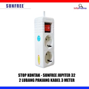 Sunfree Jupiter 32 Stop Kontak 2 Lubang 3 Meter Kabel Asli Tembaga SNI