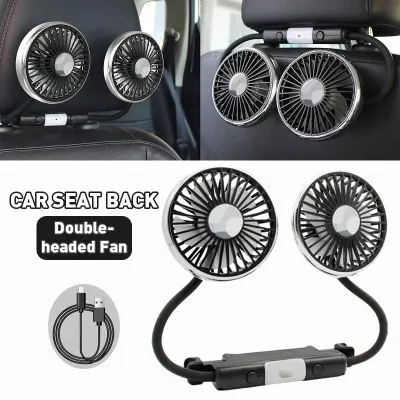 NOXIER Double Head Car Fan USB Charge Big Wind Three Speed Control Back Seat Fan 360 Degree All-Round Adjustable Vehicle Fan