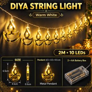 SG Ready Stock 2M 10LED Metal Deepavali Lights String Battery Operated Ganesha Diwali Fairy Light Indoor Festival Decor