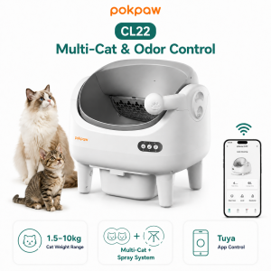 Pokpaw Self-Cleaning Automatic Cat Litter Box Odorless 74L Large for Multi-cat Household with Tuya Control