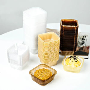 100PCS Mooncake Tray Clear Transparent Tray Pastry Dessert Bread Square Tray Pastry Packaging Box