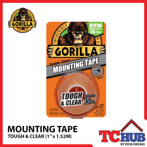 Gorilla Double-Sided Mounting Tape (Clear) - Instant Hold/Permanent Bond/Grips Rough Surface/Non-Yellowing/Waterproof//Decorate - Organize - Repair (25MM X 1.52M)