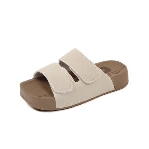 Tinahao Shoes For Kids Girls New Fashion Double Strap Velcro Loafers Non-Slip Leather Slippers