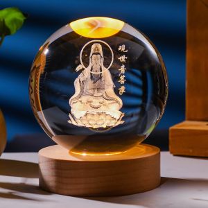 Đèn Ngủ Quả Cầu Pha Lê Hình Tượng Phật Chúa jesus Quan Thế Âm Đèn 3D Phát Sáng Ban Đêm Decor Trang Trí Quà Tặng