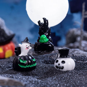 QUANSEN 1Pc Wizard Ghost Pumpkin House Figurines Resin Ornaments Halloween Decorations Micro Landscape Ornament DIY Desktop Decor