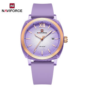 NAVIFORCE Original Calendar Watch for Women Quartz Movement Round Dial Luminous Hands 50m Waterproof Silicone Strap Lady Women Casual Light Watch NF6111