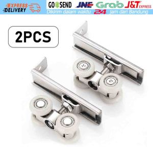 2 Pcs/set Roda Pintu Geser Lemari Roda Pintu Sliding Stainless Wood Door Hanging Wheels Hanging Wheels Rail Track Pulley Kapasitas 50 Kg