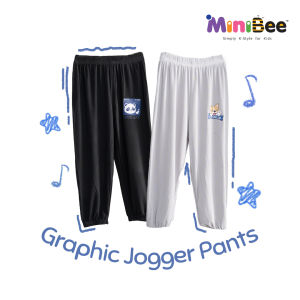 MiniBee - Celana Anak | 2 Pcs Celana Jogger Kartun Anak – Hitam & Abu Adem dan Nyaman