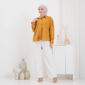 Kemeja Lengan Balon Baju Muslim Wanita Atasan Lengan Panjang Polos