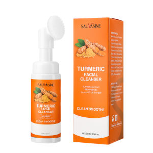 Turmeric Facial Cleanser 60ml Anti Acne Oil Control Foaming Cleanser Blackhead Remover Face Wash with Brush Deep Clean Skin Brightening Rejuvenation Wash Foam Face Cleanser