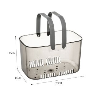 Simple Style Transparent Storage Basket Student Dormitory Portable Sundry Storage Basket Shower Plastic Storage Basket with Handle Home Bathroom