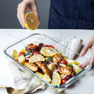 LE 0.7/1/1.6/2/3 Heat-resistant glass baking dish Rectangular fish dish Household Microwave Oven Baking Salad fruit plate Multipurpose plate